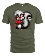 Cute Skunk Holding Heart T-shirt - military green t-shirt on white background