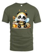 Cute Panda Bee With Honey Jar T-shirt - military green t-shirt on white background
