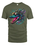 Cyberpunk Alligator Head T-shirt - military green t-shirt on white background