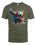 Melting Rainbow Skull T-shirt - military green t-shirt on white background