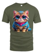 Cute Cool Cat T-shirt - military green t-shirt on white background