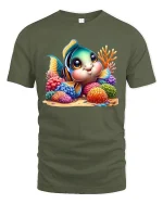 Cute Tropical Fish Coral Reef T-shirt - military green t-shirt on white background