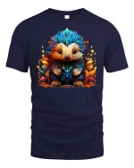 Colorful Hedgehog Fantasy Art T-shirt - navy t-shirt on white background