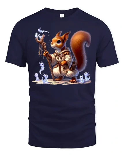 Mystic Squirrel Wizard Fantasy Tee - navy t-shirt on white background