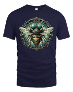 Steampunk Bee Mechanical Gear T-shirt - navy t-shirt on white background