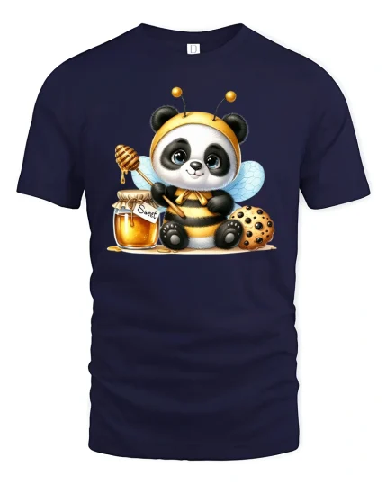 Cute Panda Bee With Honey Jar T-shirt - navy t-shirt on white background