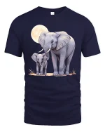 Elephant and Baby Moonlight T-shirt - navy t-shirt on white background