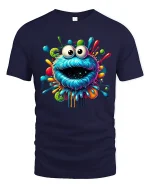 Trippy Color Splash Monster Face T-shirt - navy t-shirt on white background