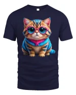 Cute Cool Cat T-shirt - navy t-shirt on white background