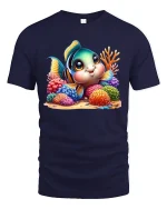 Cute Tropical Fish Coral Reef T-shirt - navy t-shirt on white background