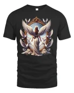 Guardian Angel Wings and Doves Tee - black t-shirt on white background