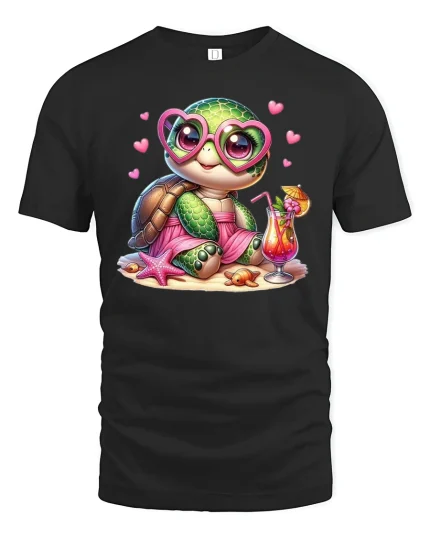 Cute Turtle Beach Vibes Tee - black t-shirt on white background