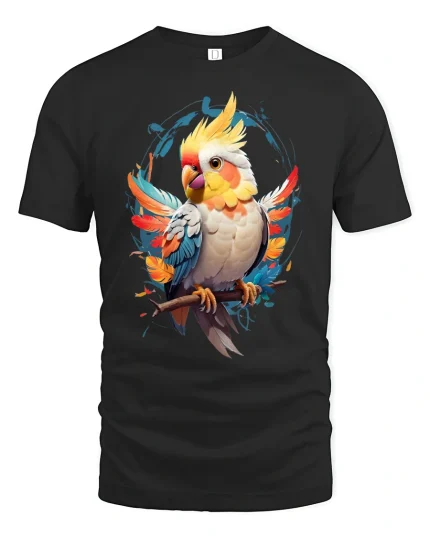 Vibrant Parrot Graphic Tee - black t-shirt on white background
