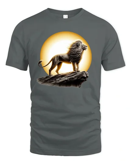 Majestic Lion King Graphic T-shirt - gray t-shirt on white background