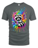Color Splash Raccoon Painter T-shirt - gray t-shirt on white background