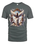 Guardian Angel Wings and Doves Tee - gray t-shirt on white background