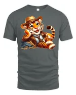 Cowboy Tiger Cute Western Style Tee - gray t-shirt on white background
