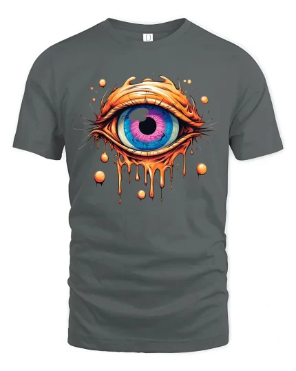 Trippy Melting Eye Artwork Tee - gray t-shirt on white background