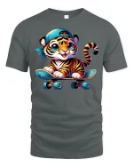 Cute Tiger Skater Boy Tee - gray t-shirt on white background