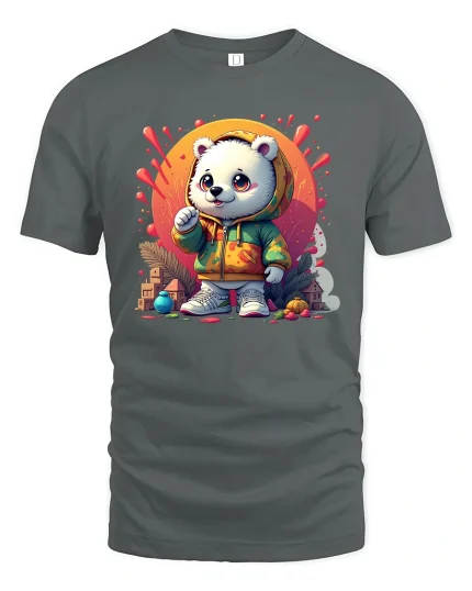 Street Style Hoodie Bear T-shirt - gray t-shirt on white background