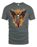 Flaming Eagle Motorcycle Rider T-shirt - gray t-shirt on white background