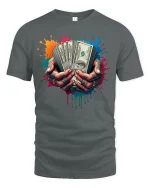 Cash in Hand Tattoo Style T-shirt - gray t-shirt on white background