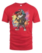 Hip Hop Rap Cat Graphic Tee - red t-shirt on white background