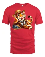 Cowboy Tiger Cute Western Style Tee - red t-shirt on white background