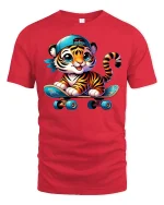 Cute Tiger Skater Boy Tee - red t-shirt on white background