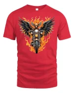 Flaming Eagle Motorcycle Rider T-shirt - red t-shirt on white background