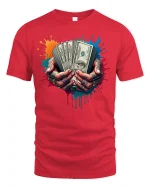 Cash in Hand Tattoo Style T-shirt - red t-shirt on white background