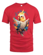 Vibrant Parrot Graphic Tee - red t-shirt on white background