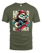 Cool Skateboard Hamster Tee - military green t-shirt on white background