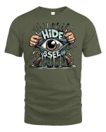 Hide and Seek Eye Tee - military green t-shirt on white background