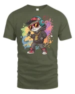 Hip Hop Rap Cat Graphic Tee - military green t-shirt on white background