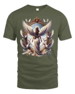 Guardian Angel Wings and Doves Tee - military green t-shirt on white background