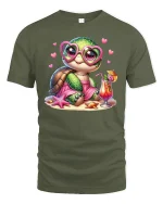 Cute Turtle Beach Vibes Tee - military green t-shirt on white background