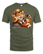 Cowboy Tiger Cute Western Style Tee - military green t-shirt on white background