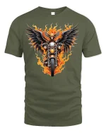 Flaming Eagle Motorcycle Rider T-shirt - military green t-shirt on white background