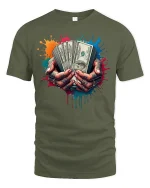 Cash in Hand Tattoo Style T-shirt - military green t-shirt on white background