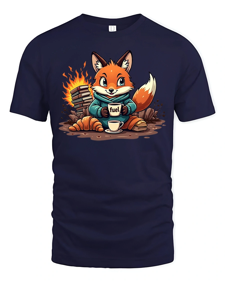 Coffee Fox Fuel Funny Morning T-shirt - 1 Coffee Fox Fuel Funny Morning T-shirt - navy t-shirt on white background