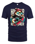 Cool Skateboard Hamster Tee - navy t-shirt on white background