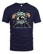 Hide and Seek Eye Tee - navy t-shirt on white background