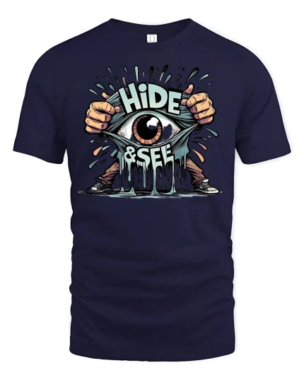 Hide and Seek Eye Tee - navy t-shirt on white background