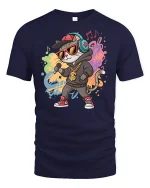 Hip Hop Rap Cat Graphic Tee - navy t-shirt on white background