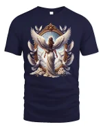 Guardian Angel Wings and Doves Tee - navy t-shirt on white background