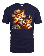 Cowboy Tiger Cute Western Style Tee - navy t-shirt on white background
