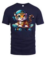 Cute Tiger Skater Boy Tee - navy t-shirt on white background