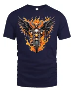 Flaming Eagle Motorcycle Rider T-shirt - navy t-shirt on white background