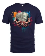 Cash in Hand Tattoo Style T-shirt - navy t-shirt on white background